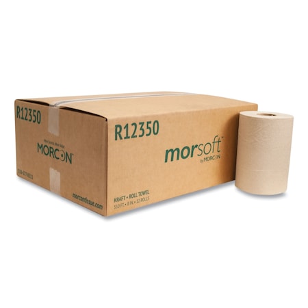 Morcon Hardwound Paper Towel, 1 Ply, Continuous Roll Sheets, 350 ft, Brown, 12 PK MOR R12350