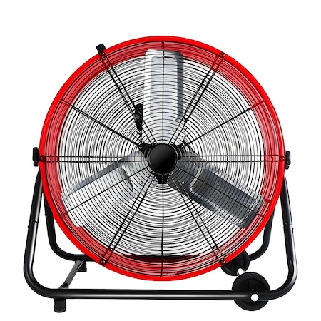 Edendirect 24 in 3-Speed Industrial Drum Fan in Red, with 360 Deg Adjustable Tilt, with Rolling Casters ZRFGD-24T-Red