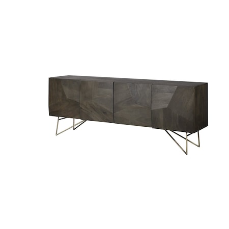 Homeroots 17in Dark Brown Solid Wood Sideboard with Four Doors 380240