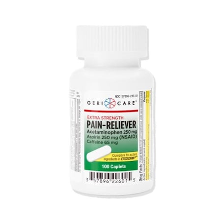 Medline Pain Relief Caplets, Acetaminophen 250 mg + Aspirin 250 mg + Caffeine 65 mg, 100/Bottle OTCM00013H
