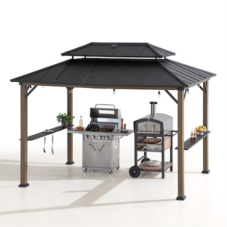 Sunjoy 8ft. x 12ft. Churchill Cedar Framed Grill Gazebo with DC Solar Power A104003810
