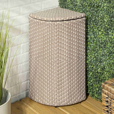 Happimess Chloe 15.56-Gallon All-Weather Wicker/Metal Corner Hideaway Outdoor Trash Can, Light Pink/White HPM1200D