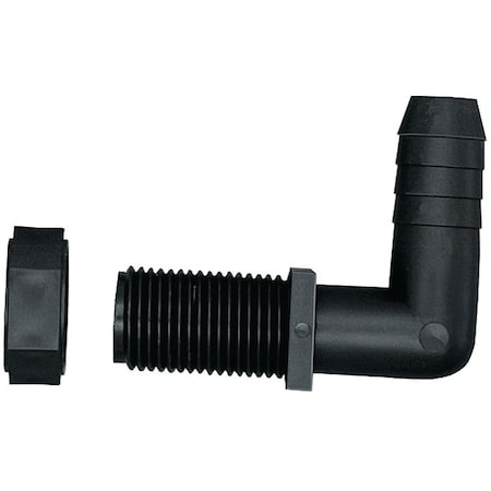 Green Leaf Hose Elbow, 3/8 x 11/16 in, Barb x Male Union, Polypropylene, 2PK NTL 38 P 2PK