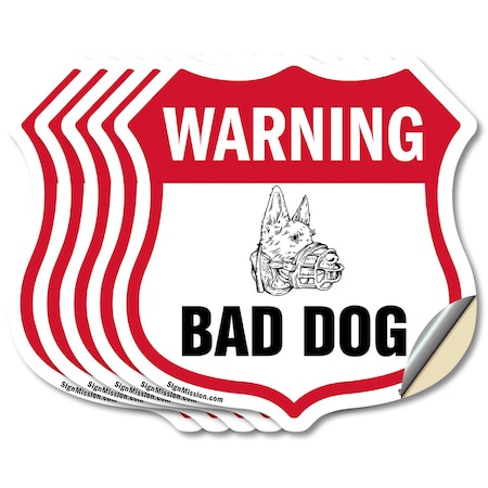 Signmission Dog Warning Shield Sign Bad Dog, 6 inch X 6 inch, Vinyl Decal, 5PK SHI-D-5PACK-6-377