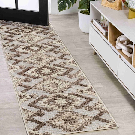 Jonathan Y Sumak High-Low Pile Neutral Diamond Kilim Brown/Ivory 2 ft. x 10 ft. Indoor/Outdoor Runner Rug SBH107C-210