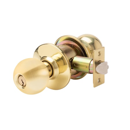 Taco Light Duty Bright Brass Cylindrical Grade 3 Keyed Entry Door Knob with 2-3/8 in. Backset DL-ECB53SC5238-US3