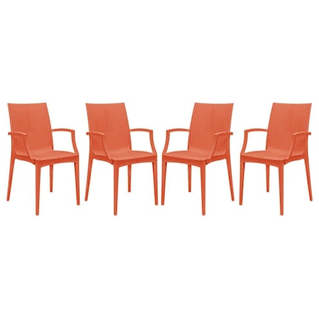 Leisuremod Weave Mace Indoor/Outdoor Arm Chair, Orange, 4PK MCA19OR4