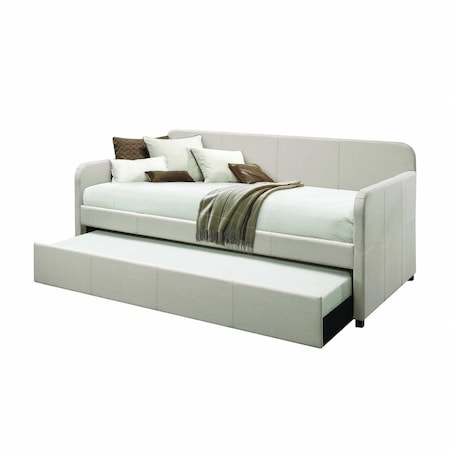 Homeroots White and Light Gray Wood And Linen Twin Bed Frame 347214