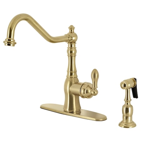 Kingston Brass Single-Handle Kitchen Faucet with Brass Side Sprayer, Brushed Brass GSY7707ACLBS