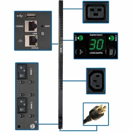 Eaton 5.5kW Single-Phase Monitored PDU with LX Platform Interface, 208/230V Outlets 20 C13 & 4 C19, PDUMNV30HVLX