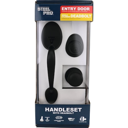 Steel Pro Matte Black Entry Door Handleset with Half Round Interior Knob HY7X9F1