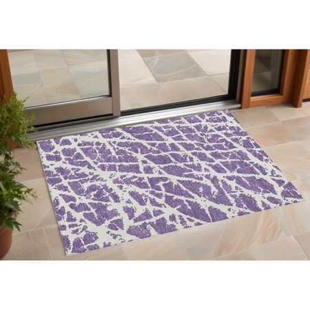 Homeroots 2' X 3' Purple and White Abstract Washable Non Skid Indoor Outdoor Area Rug 559307