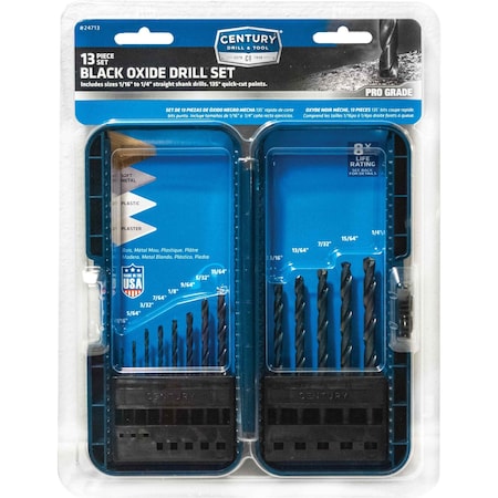 Century Drill & Tool 13 Piece Pro Grade Black Oxide Drill Bit Sets 24713