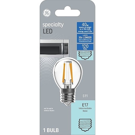 Ge Specialty Light Bulb, S11 Lamp, 40 W Equivalent, Intermediate E17 Lamp Base, Non-Dimmable, Clear 93128996
