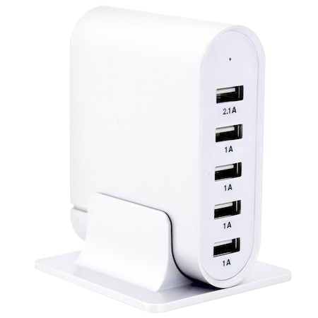 Trexonic 7.1 Amps 5 Port Universal USB Compact Charging Station in White Finish TRX-USB5700WHT