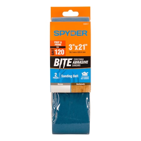 Spyder 3-Inch x 21-Inch 120 Grit Zirconia Tape Joint Sanding Belt, 2PK 500017