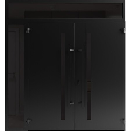 Vdomdoors Front Exterior Prehung Aluminum Double Doors Ronex1033 Teak 1 Sidelight and Top Transom Mirrored RONEX1033DEXD-OAK-W72+12xH96+14-RH-I