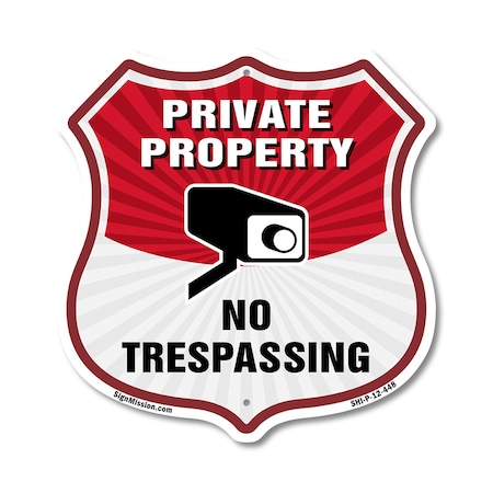 Signmission Private Property Shield Sign No Trespass, 12 Inch X 12 Inch, Plastic Sign SHI-P-12-448