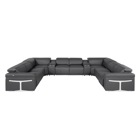 Homeroots Dark Gray Italian Leather Power Reclining U Shaped Ten Piece Corner Sectional With Console 634690