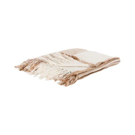 Homeroots 50" X 60" Ivory Cotton Woven Striped Throw Blanket with Fringe 518829