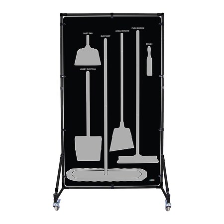 5S Supplies Housekeeping Shadow Board Broom Station V2, Black / Gray Shadows, Kit, No Text HSB-V2-BLACK/GRAY-KIT-NO TEXT