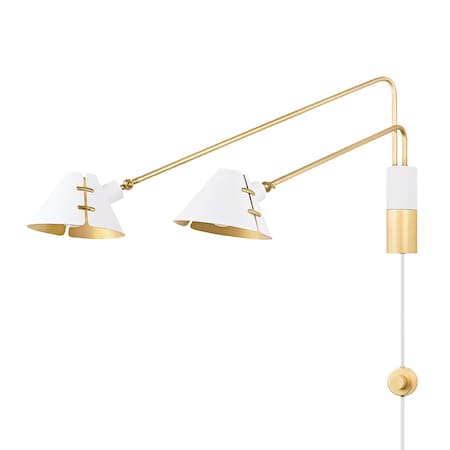 Hudson Valley Lighting Kelly Behun X Split 2 Light Plug-In Sconce 9.5 In. Aged Brass/Soft White KBS1752102-AGB/SWH