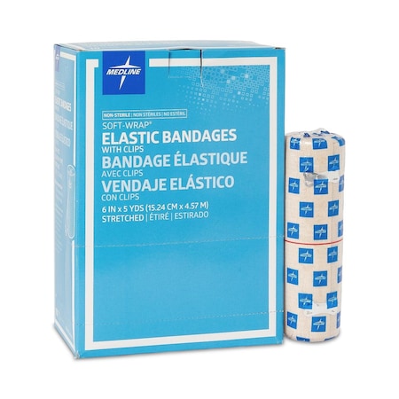 Medline Soft-Wrap Elastic Bandage with Clips, 6in x 5 yd., 10PK MDS046006ZZ