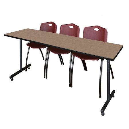 Regency Kobe T-Base Training Seminar Table W/ 2 M Stack Chairs, 84 in W, 24 in L, Noble Oak MKTRCT8424NO47BY