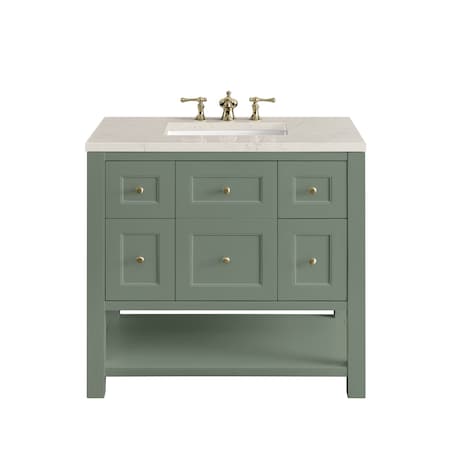 James Martin Vanities Breckenridge 36" Single Vanity, Smokey Celadon, w/ 3 CM Siberian Silestone Top 330-V36-SC-3SFR