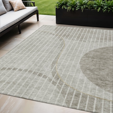 Homeroots 5' X 8' Taupe Beige And Ivory Striped Washable Indoor Outdoor Area Rug 583083