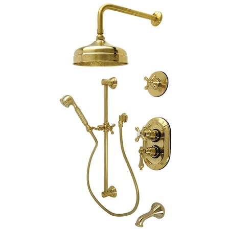Kingston Brass Thermostatic Tub and Shower System, Brushed Brass KSK36370AX