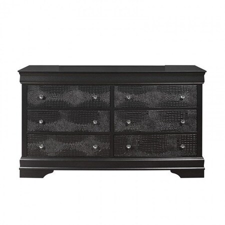 Homeroots 58" Metallic Grey Solid Wood Six Drawer Double Dresser 478660