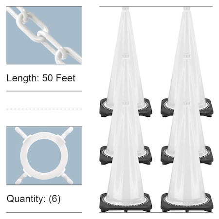 Mr. Chain Traffic Cone and Chain Kit, 28 in Height, White 6 PK 93201-6
