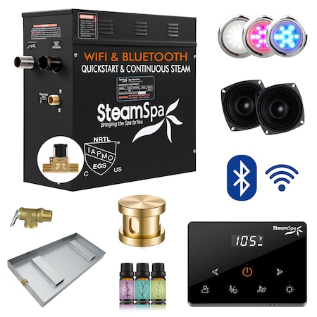 Steamspa 9KW Steam Bath Generator, Advanced Touch Screen, BLUETOOTH WIFI Control, Auto Drain, Gold BKW900GD-A