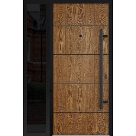 Vdomdoors Steel Door Deux 6683 Natural Oak Sidelight Exterior Window Sidelite Entry Door Painted W36+12xH80 L DEUX6683EXD-OAK-W36+12 x H80-LH-I