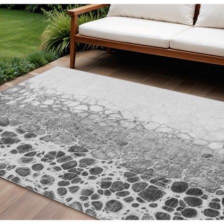 Homeroots 10' X 14' Gray Silver And Charcoal Abstract Washable Indoor Outdoor Area Rug 582523