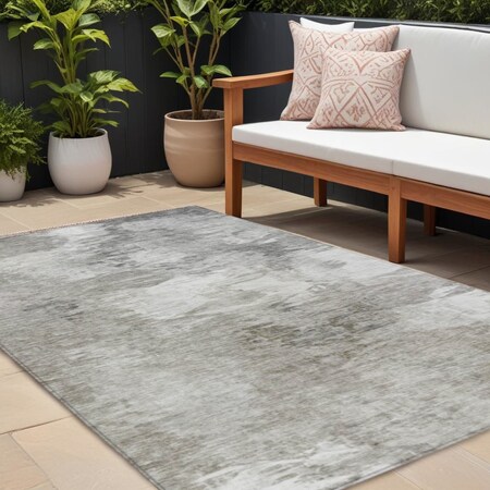 Homeroots 8' X 10' Beige Tan And Gray Abstract Washable Indoor Outdoor Area Rug 577754