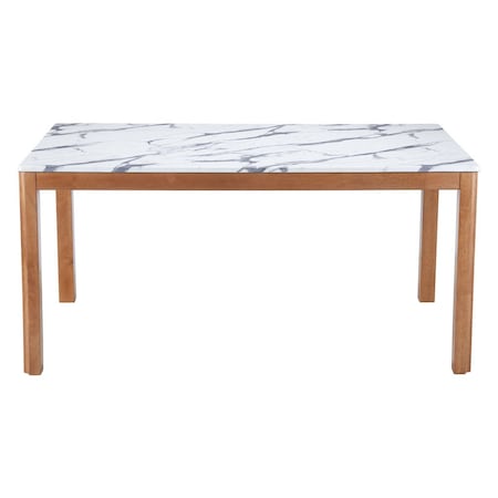 Homeroots 63" White and Natural Faux Marble and Solid Wood Dining Table 623357
