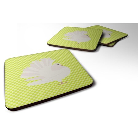 Carolines Treasures Silver Fantail Pigeon Green Foam Coaster, Set of 4 BB7776FC