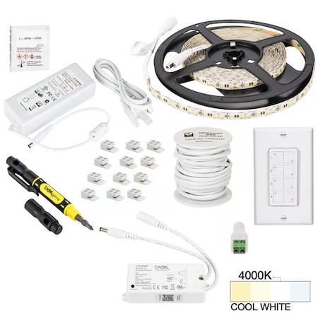 Task Lighting 16 Ft. 225 Lumens/Ft. 12V Std Output Quattro Wireless Controller Tape Light Kit, Cool Wht 4000K L-VK1Z1A-16-40
