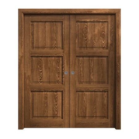 Sartodoors Sliding French Double Pocket Doors 84 x 84 inches, Ego 5010 Cognac Oak, Kit Rail Hardware EGO5010DP-DKO-8484