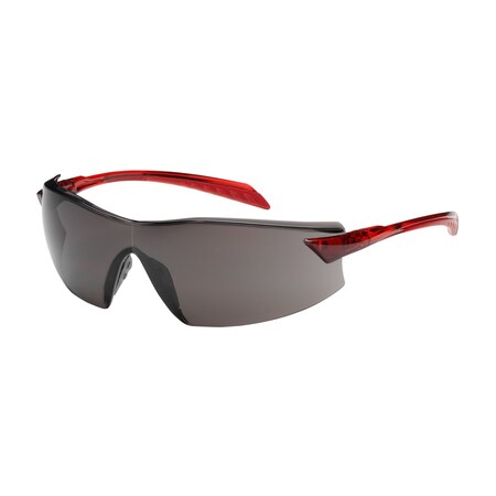 Bouton Optical Rimless Safety Glasses with Red Temple, Gray Lens and Anti-Scratch / Anti-Fog Coating 250-45-1021