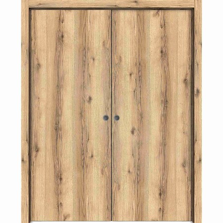 Sartodoors Modern Double Pocket Doors, Planum 0010 Oak, Kit Trims Rail Hardware, Solid Wood Interior Bedroom S PLANUM0010DP-DUB-84