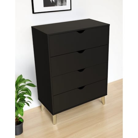 Homeroots 30" Black And Natural Wood Four Drawer Dresser 552258
