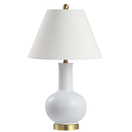 Jonathan Y Han 27" Ceramic/Iron Contemporary USB Charging LED Table Lamp, White/Brass Gold JYL6600A