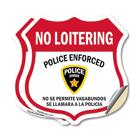 Signmission Bilingual No Loitering Shield Sign Polic, 6 inch X 6 inch, Vinyl Decal, 2PK SHI-D-2PACK-6-365