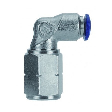 Usa Industrials Push to Connect Tube Fitting, Nickel Plated Brass w/ Plastic Release Ring, Female Elbow ZUSA-TF-PTC-NPBR-426