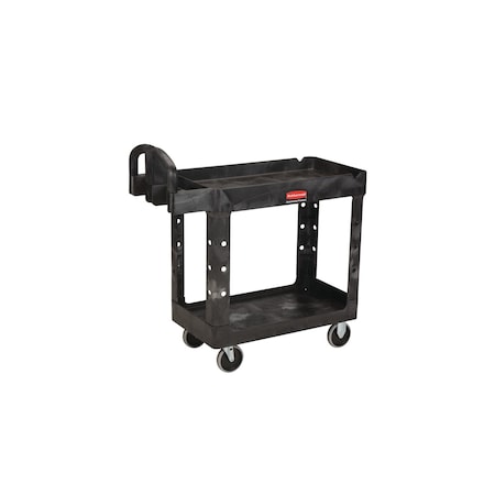 Rubbermaid Commercial Plastic Utility Cart with Deep Lipped Plastic Shelves, Ergonomic, 2 Shelves, 500 lbs. FG452088BLA