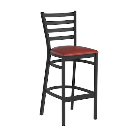 Flash Furniture HERCULES Black Ladder Back Metal Restaurant Barstool - Red Vinyl Seat XU-DG697BLAD-BAR-RDV-GG