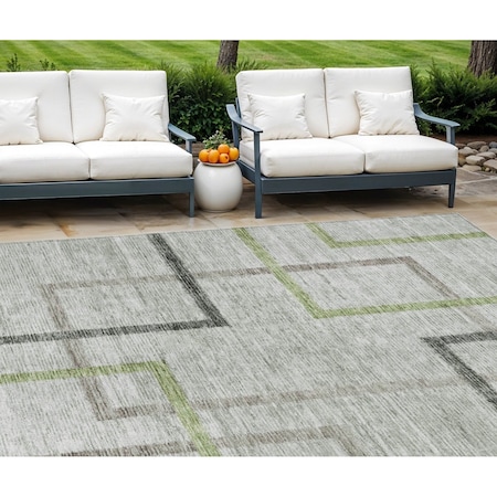 Homeroots 8' X 10' Green And Charcoal Geometric Washable Indoor Outdoor Area Rug 588335